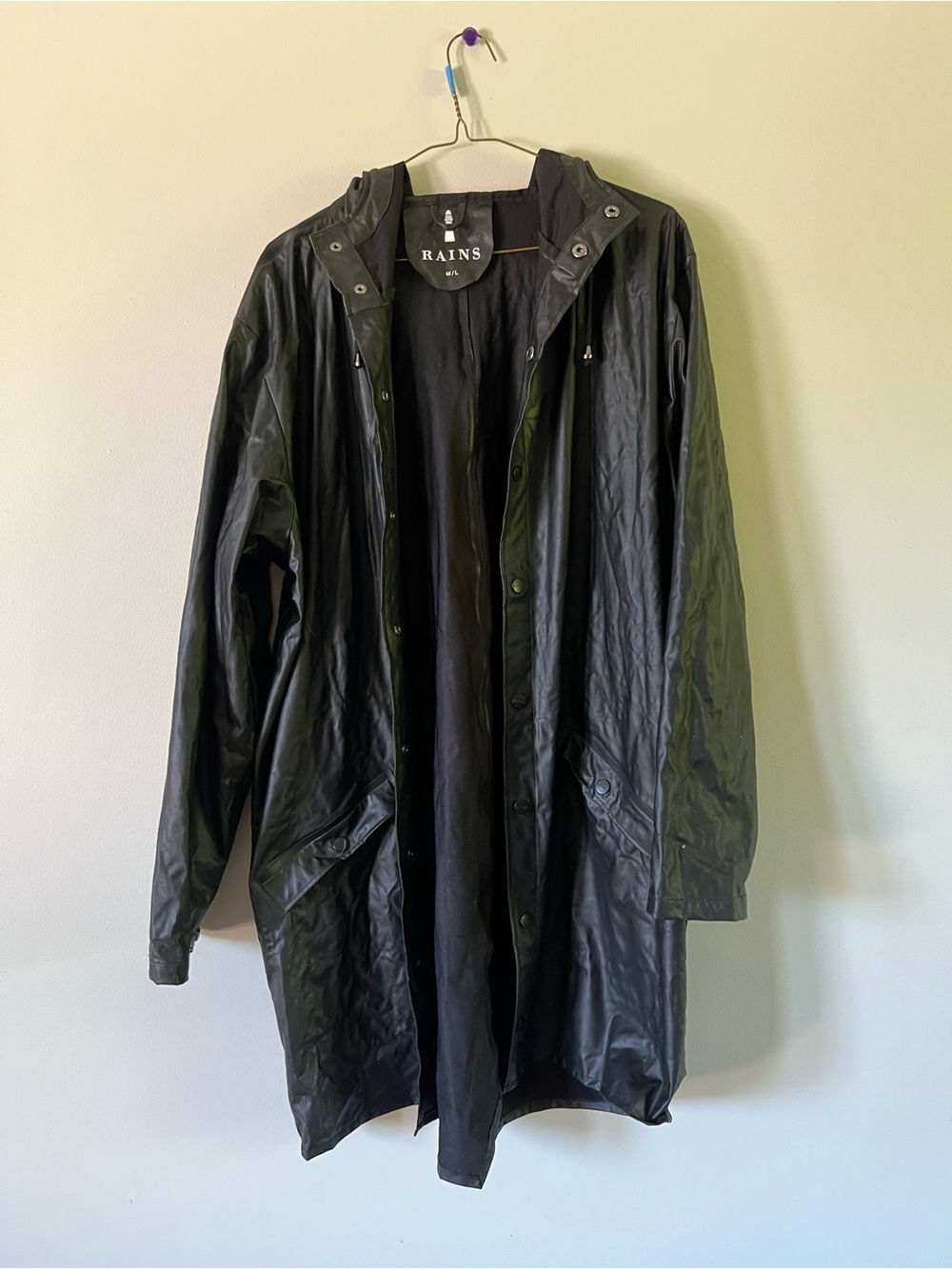 Rains Black Hooded Waterproof Raincoat